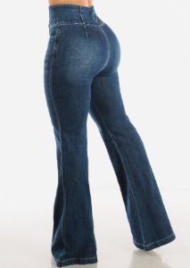Super High Waisted Butt Lifting Flared Jeans Med Wash sold by Moda