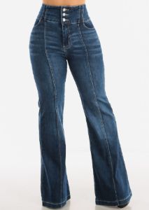 Super High Waisted Butt Lifting Flared Jeans Med Wash sold by Moda