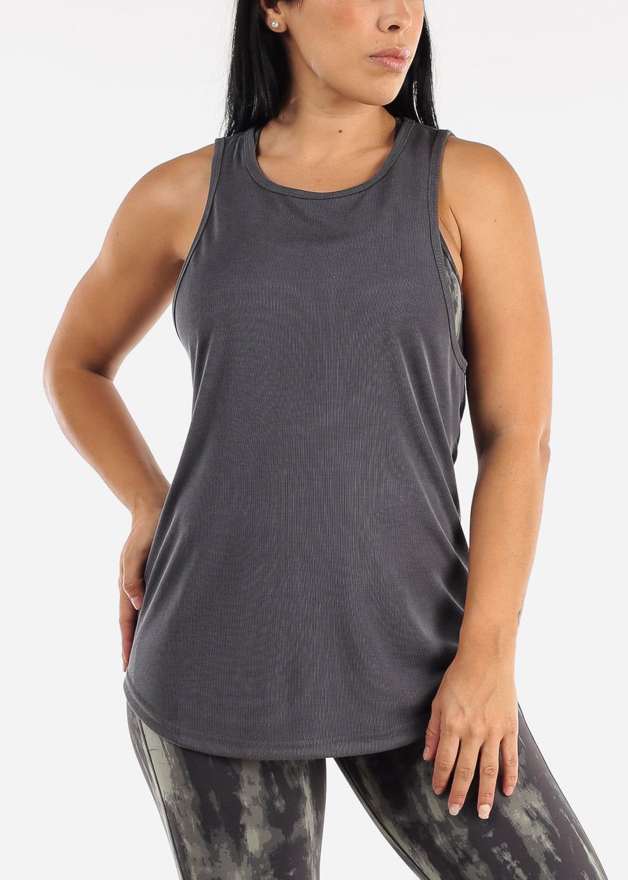 MONO B Dark Grey Open Back Sleeveless Athleisure Tunic sold by Moda