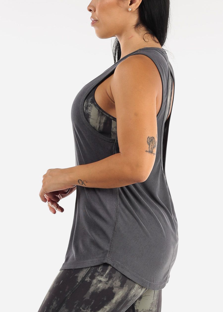 MONO B Dark Grey Open Back Sleeveless Athleisure Tunic sold by Moda product image thumbnail 4
