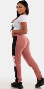 High Rise Mauve Fleece Sweatpants with Square Neck Short Sleeve White Top sold by Moda