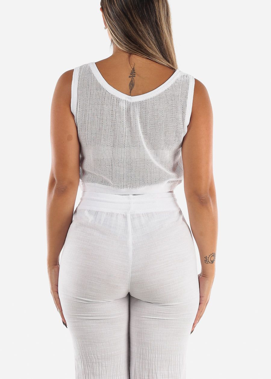 Linen Pima Cotton White Mesh Sleeveless Crop Top sold by Moda product image thumbnail 5