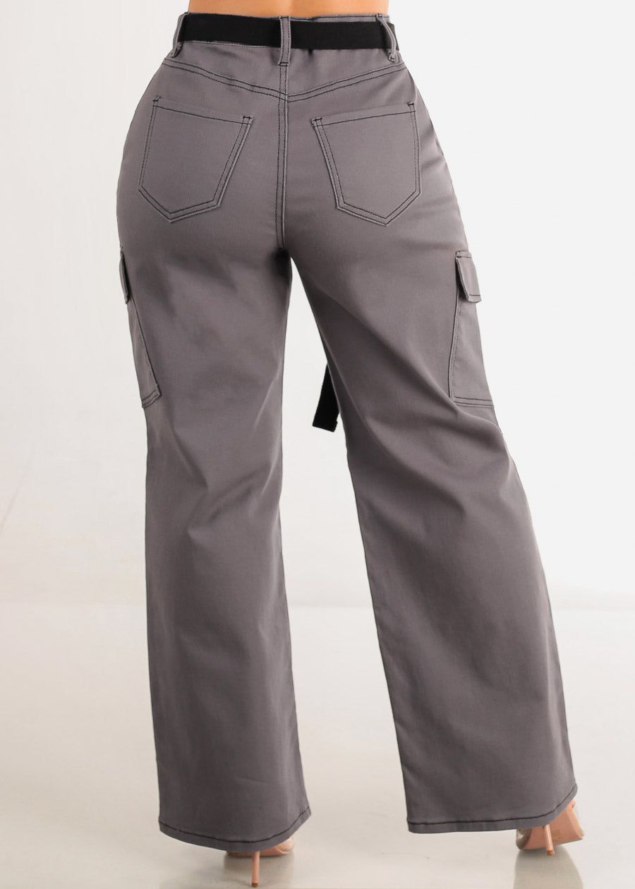 High Waist Straight Wide Leg Cargo Pants Charcoal sold by Moda product image thumbnail 4