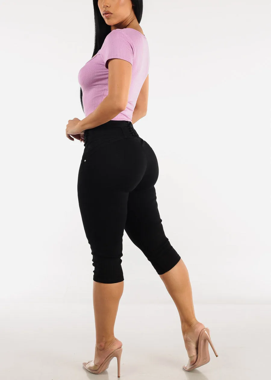 Mid Rise Black Butt Lifting Denim Capris sold by Moda product image thumbnail 5