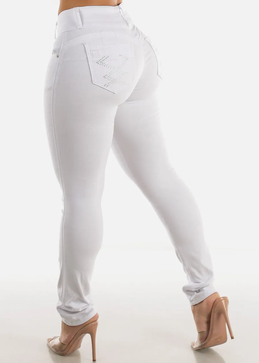 MX JEANS Mid Rise White Levantacola Skinny Jeans sold by Moda product image thumbnail 5