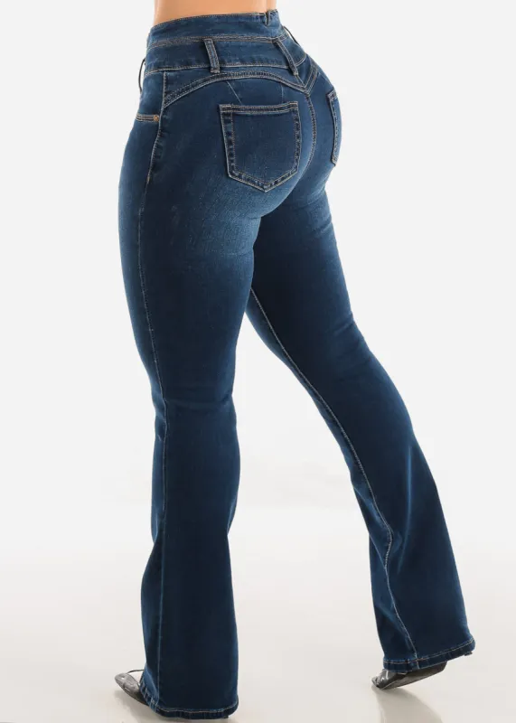 High Waisted Butt Lifting Bootcut Jeans Dark Blue sold by Moda