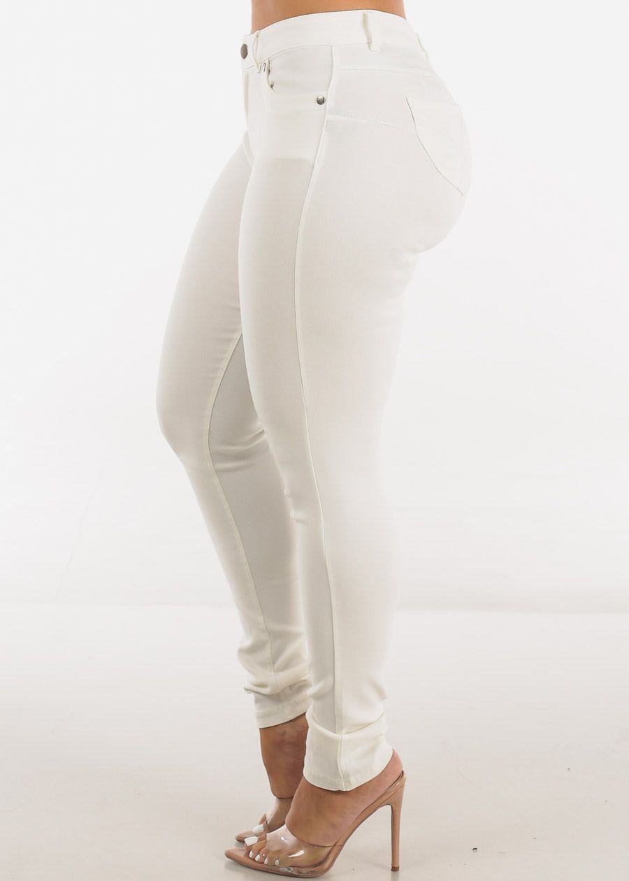 White Mid Rise High Stretch Butt Lifting Skinny Pants sold by Moda product image thumbnail 4