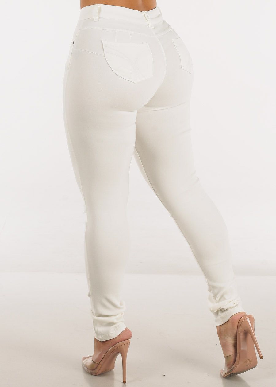 White Mid Rise High Stretch Butt Lifting Skinny Pants sold by Moda product image thumbnail 5