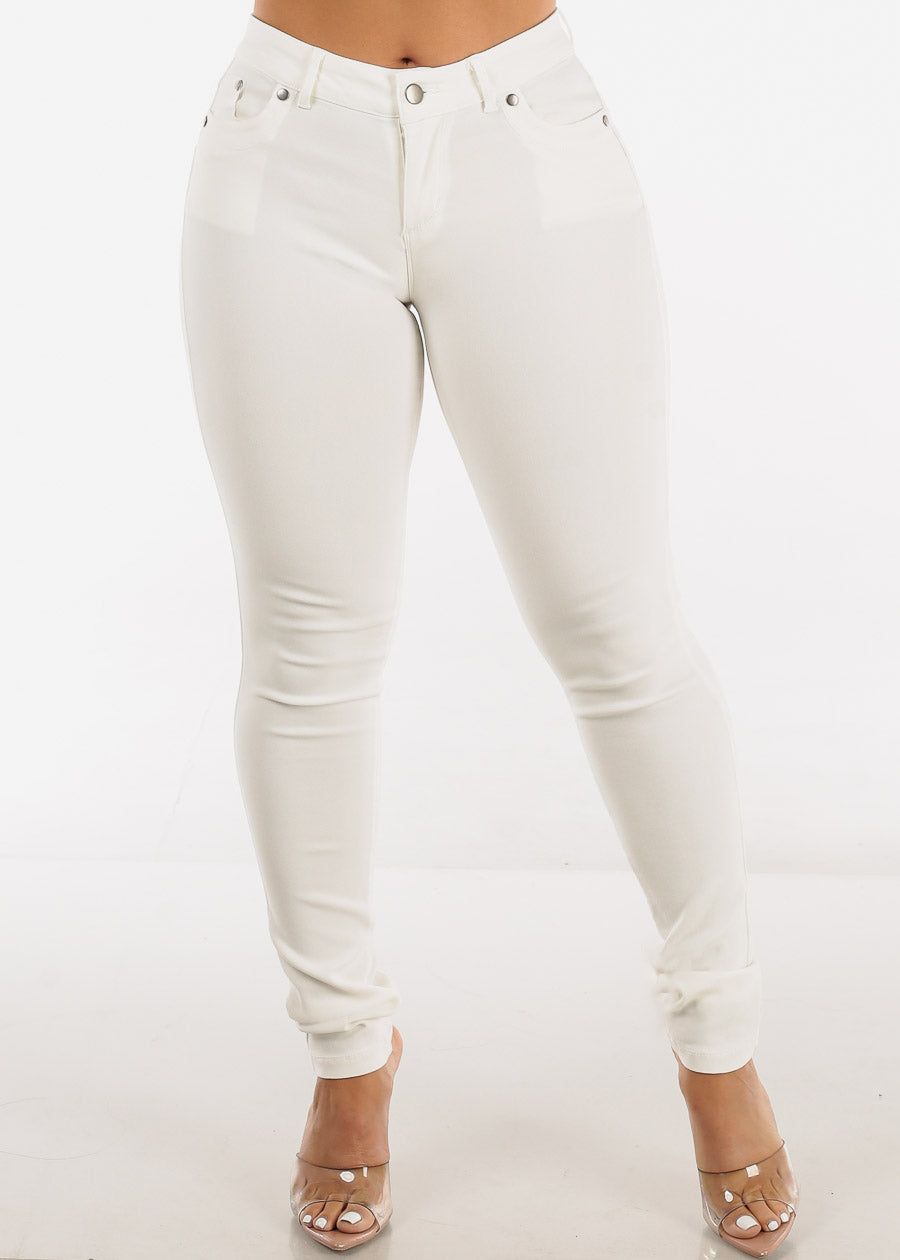White Mid Rise High Stretch Butt Lifting Skinny Pants sold by Moda product image thumbnail 3