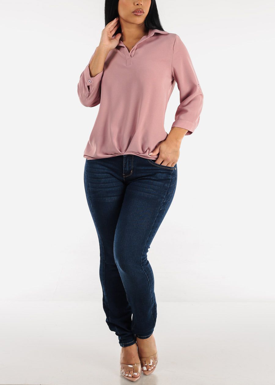 Mauve High Low Folded Front Loose Collared Tunic sold by Moda product image thumbnail 2