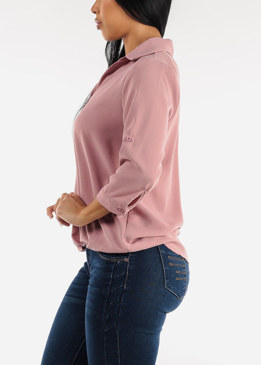 Mauve High Low Folded Front Loose Collared Tunic sold by Moda product image thumbnail 3