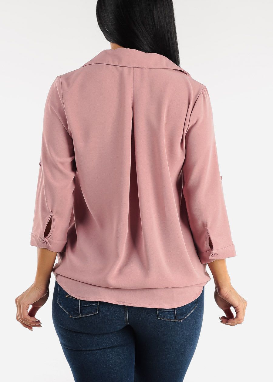 Mauve High Low Folded Front Loose Collared Tunic sold by Moda product image thumbnail 4