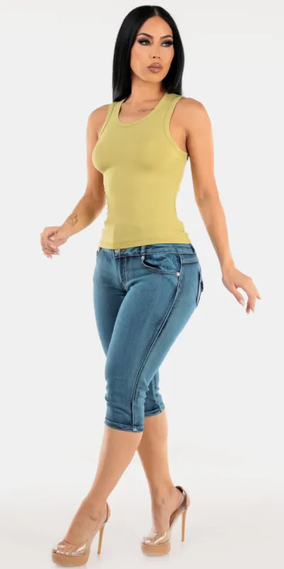 Ribbed Cami Butt Lift Denim Outfit sold by Moda