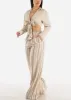 Linen Long Sleeve Front Tie Crop Top Natural sold by Moda