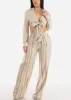 Linen Long Sleeve Front Tie Crop Top Natural sold by Moda
