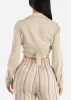 Linen Long Sleeve Front Tie Crop Top Natural sold by Moda