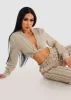 Linen Long Sleeve Front Tie Crop Top Natural sold by Moda