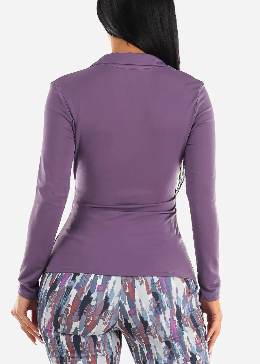 Long Sleeve Surplice Collared Blouse Purple sold by Moda product image thumbnail 4