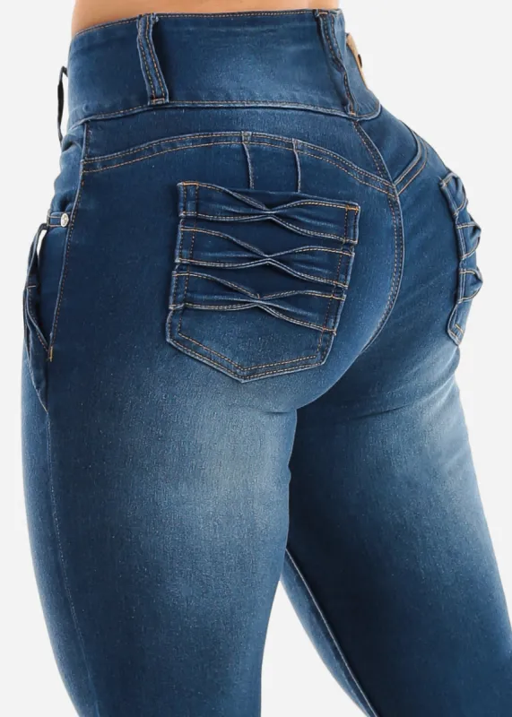 Butt Lift High Waisted Skinny Jeans Med Blue sold by Moda