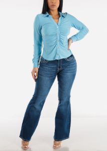 Super High Waisted Flared Bootcut Jeans w Back Pocket Design sold by Moda