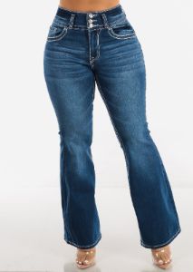 Super High Waisted Flared Bootcut Jeans w Back Pocket Design sold by Moda