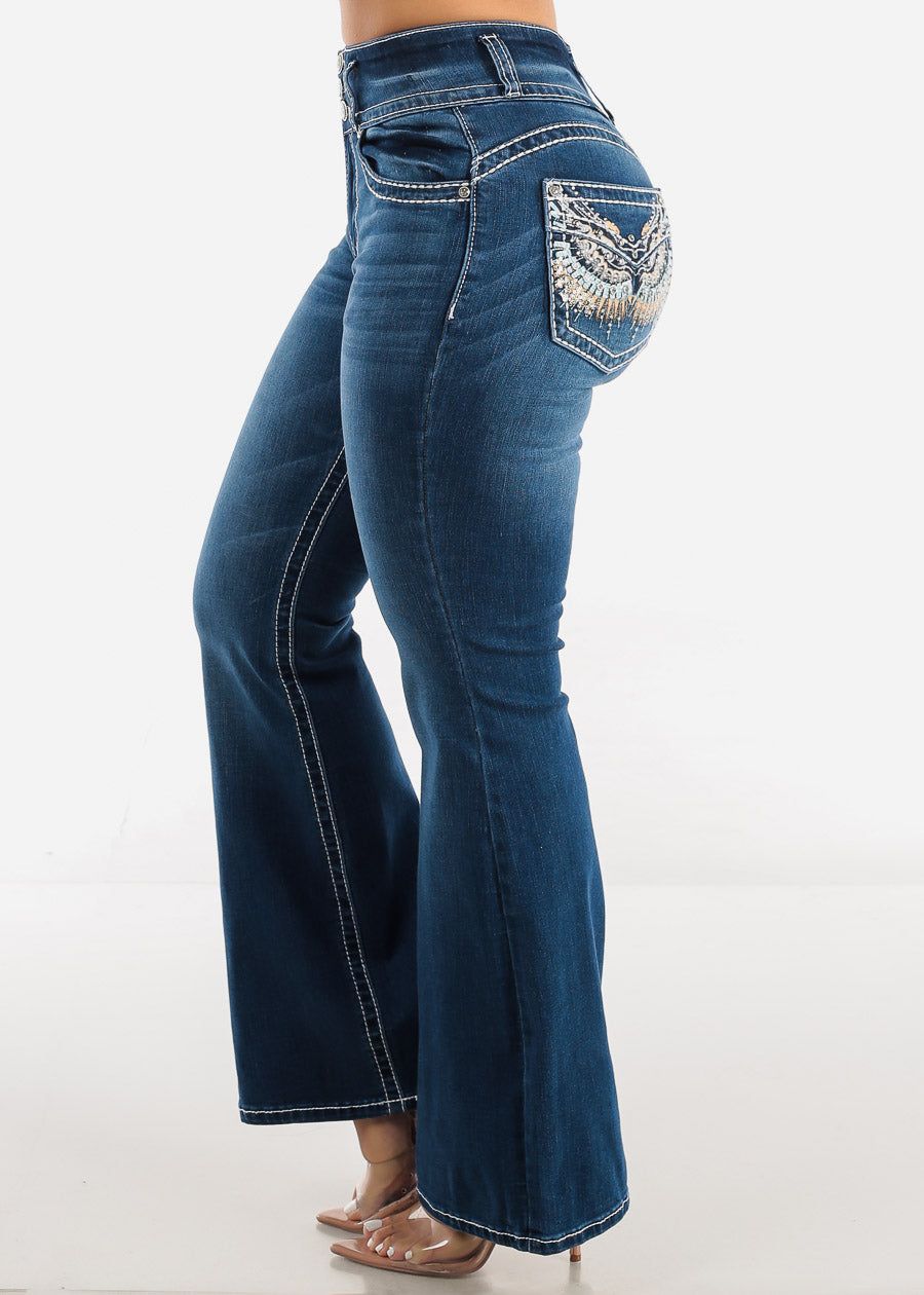 Super High Waisted Flared Bootcut Jeans w Back Pocket Design sold by Moda product image thumbnail 5
