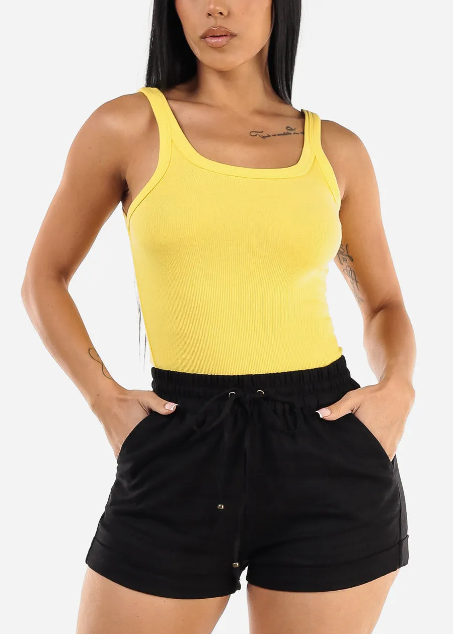 Sleeveless Scoop Neck Ribbed Tank Top Yellow sold by Moda