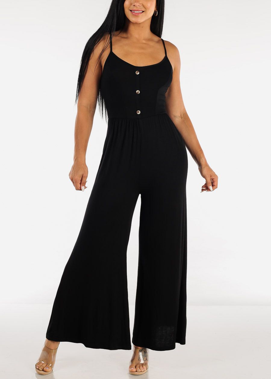 Black Sleeveless Wide Leg Jumpsuit sold by Moda
