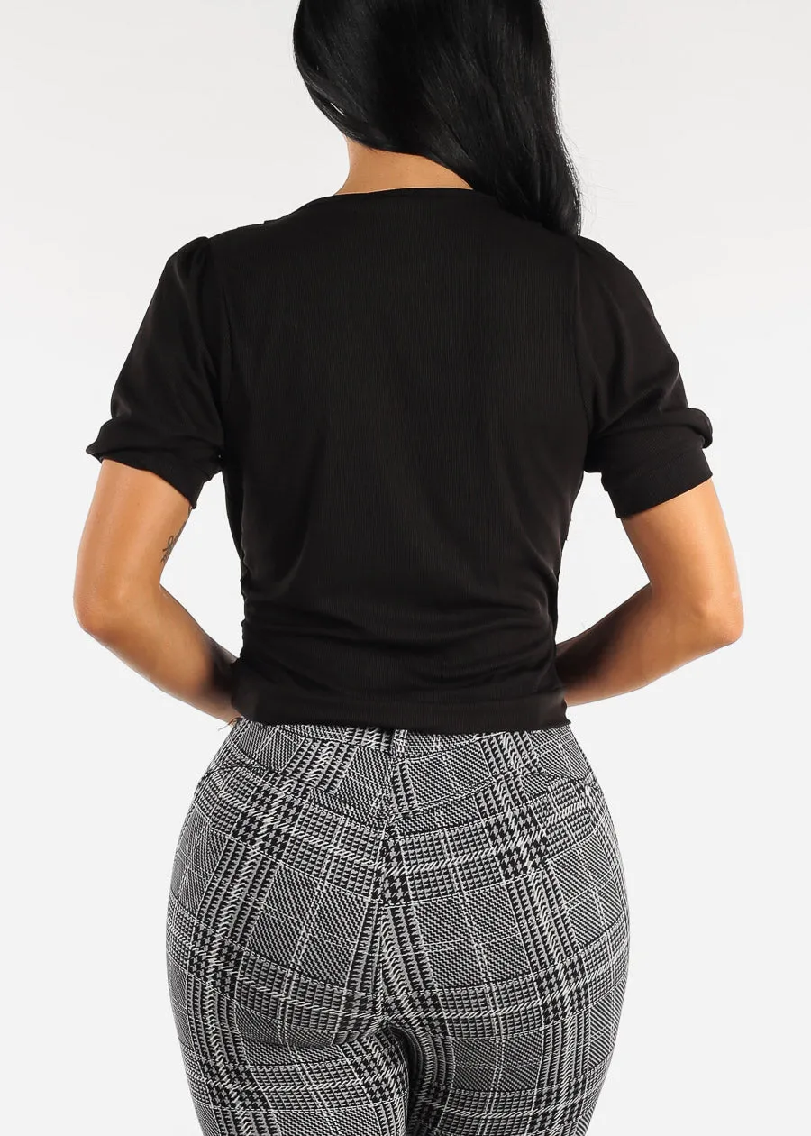 Short Sleeve Surplice Top Black sold by Moda product image thumbnail 4