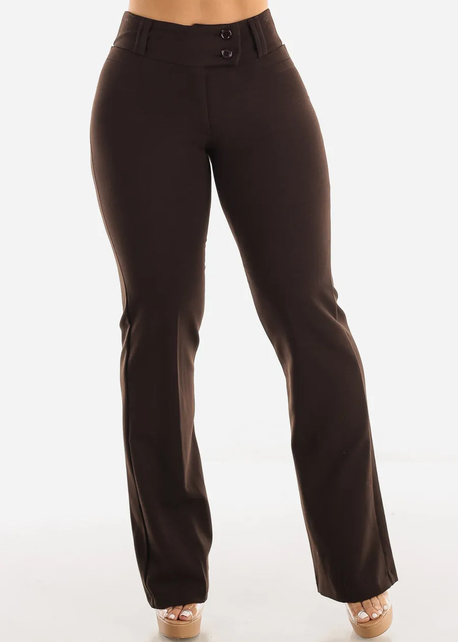 Brown High Waisted Stretchy Bootcut Dress Pants sold by Moda