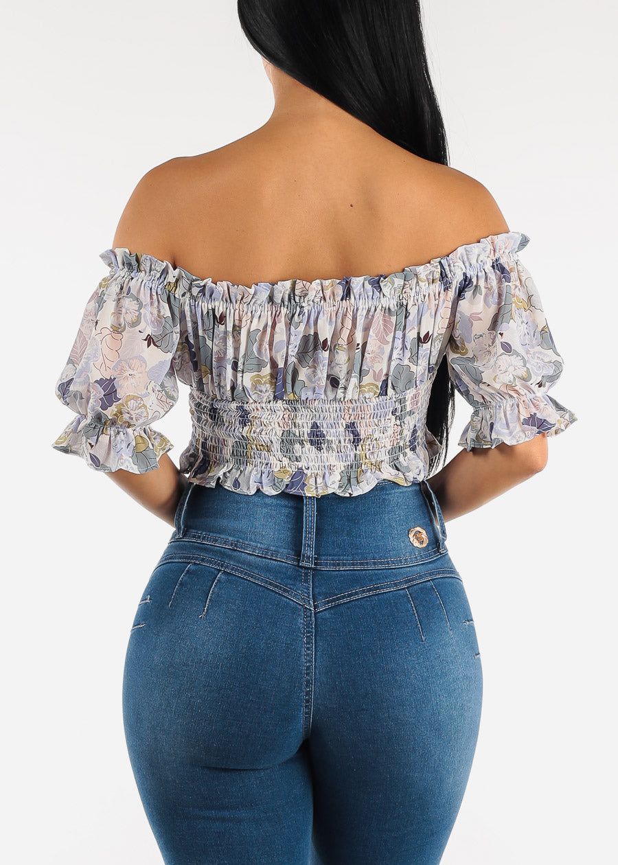 Off Shoulder Spandex Waist Floral Chiffon Top sold by Moda product image thumbnail 4