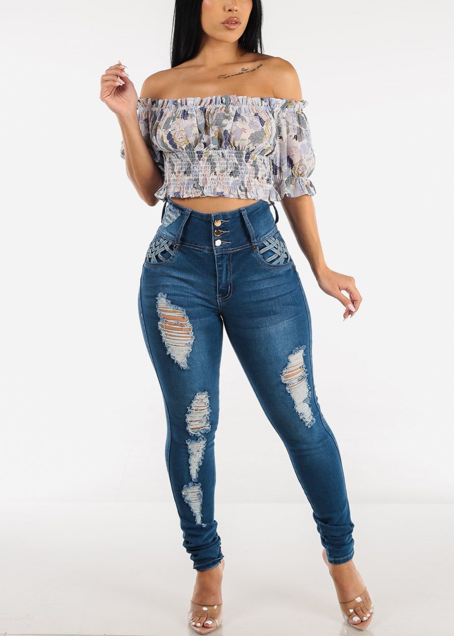 Off Shoulder Spandex Waist Floral Chiffon Top sold by Moda product image thumbnail 2