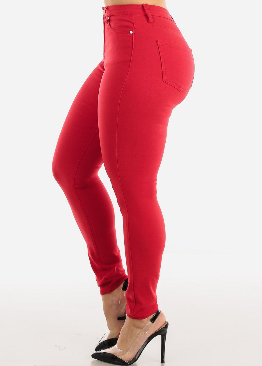 Classic 1 Button High Waisted Hyper Stretch Skinny Pants Red sold by Moda product image thumbnail 3