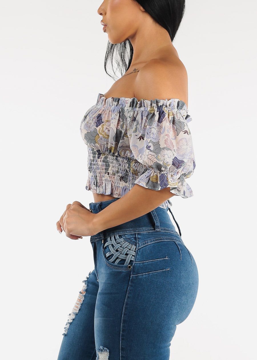 Off Shoulder Spandex Waist Floral Chiffon Top sold by Moda product image thumbnail 3