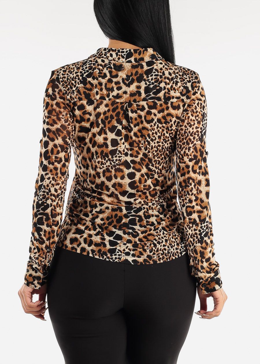 Long Sleeve Animal Print Mesh Button Up Shirt sold by Moda product image thumbnail 5
