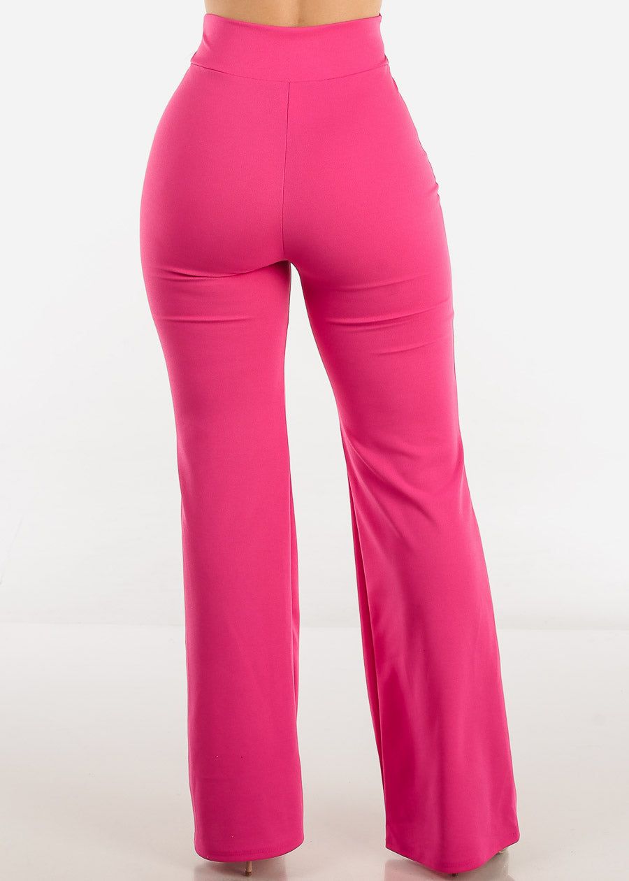 High Rise Waist Tied Wide Leg Formal Pants Fuchsia sold by Moda product image thumbnail 4