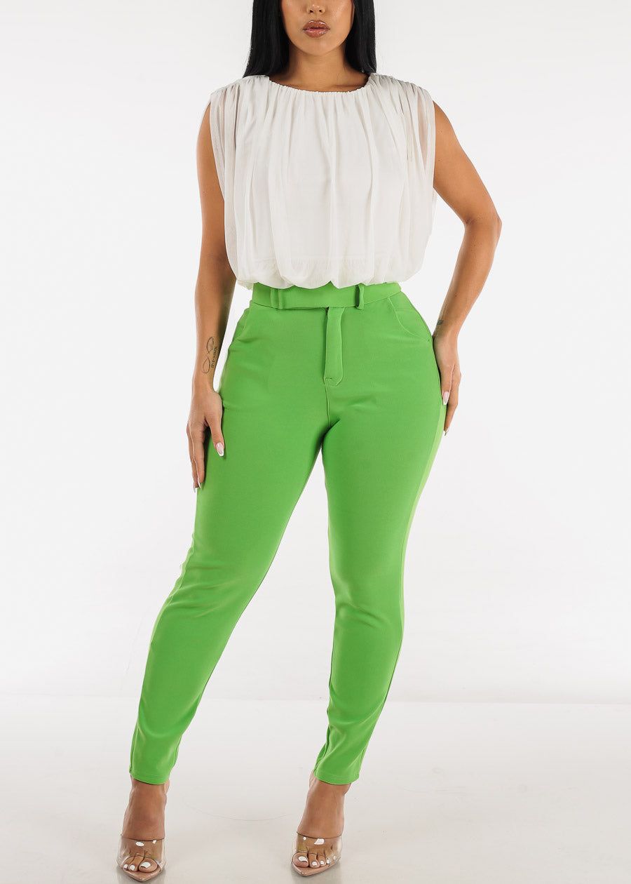 High Waist Neon Green Dressy Skinny Pants sold by Moda product image thumbnail 2