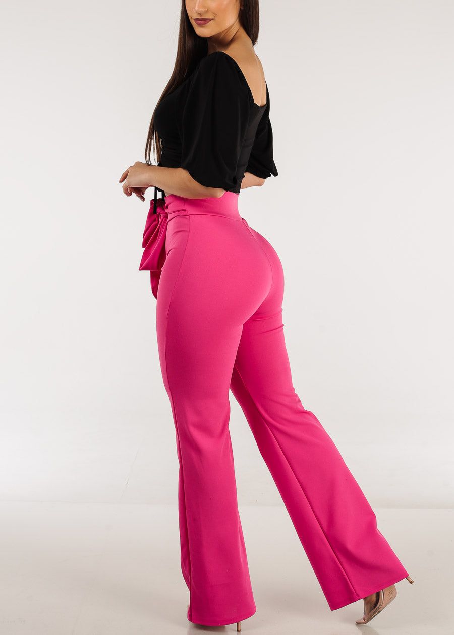High Rise Waist Tied Wide Leg Formal Pants Fuchsia sold by Moda product image thumbnail 5
