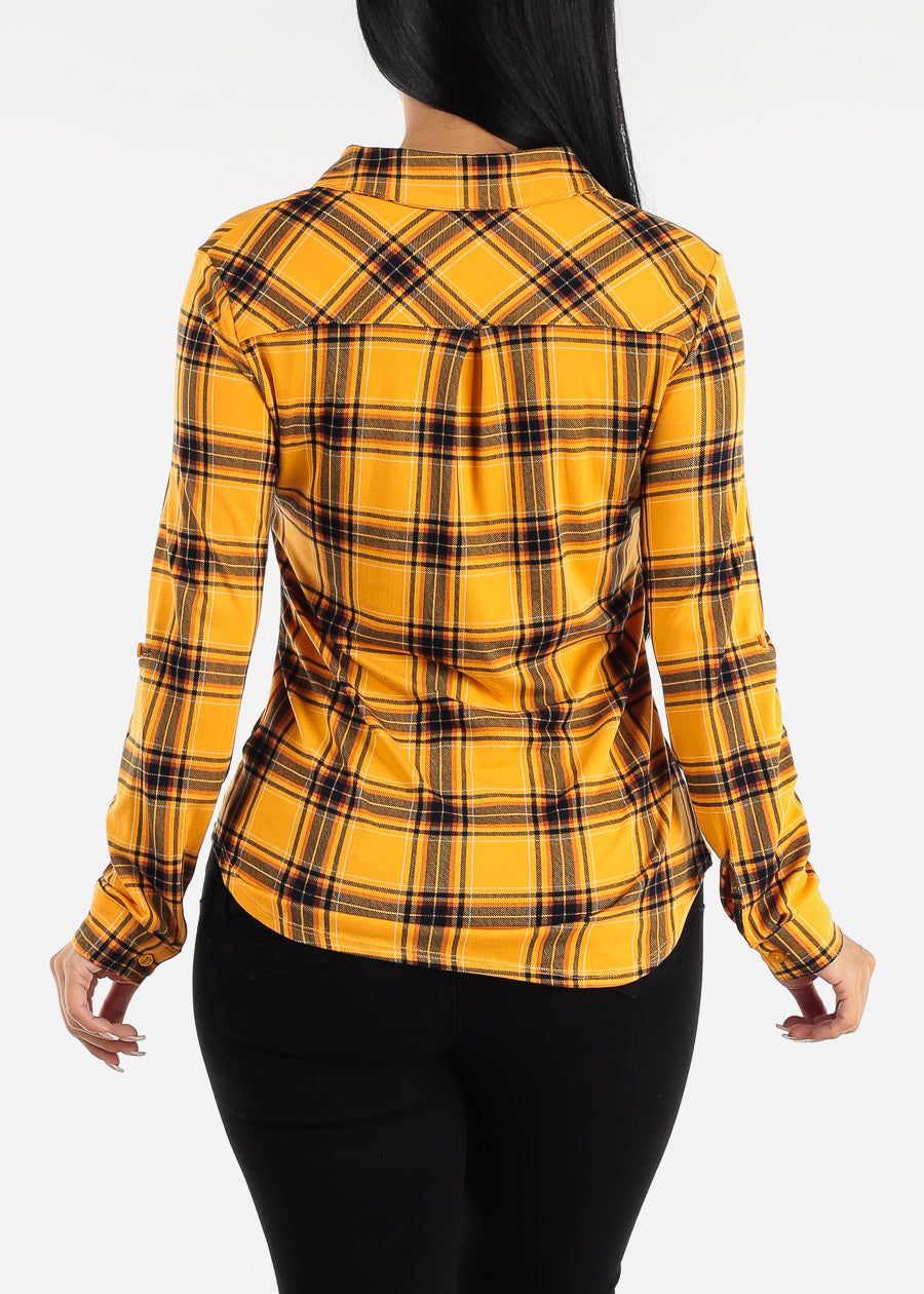 Long Sleeve Plaid Button Up Shirt Mustard sold by Moda product image thumbnail 4