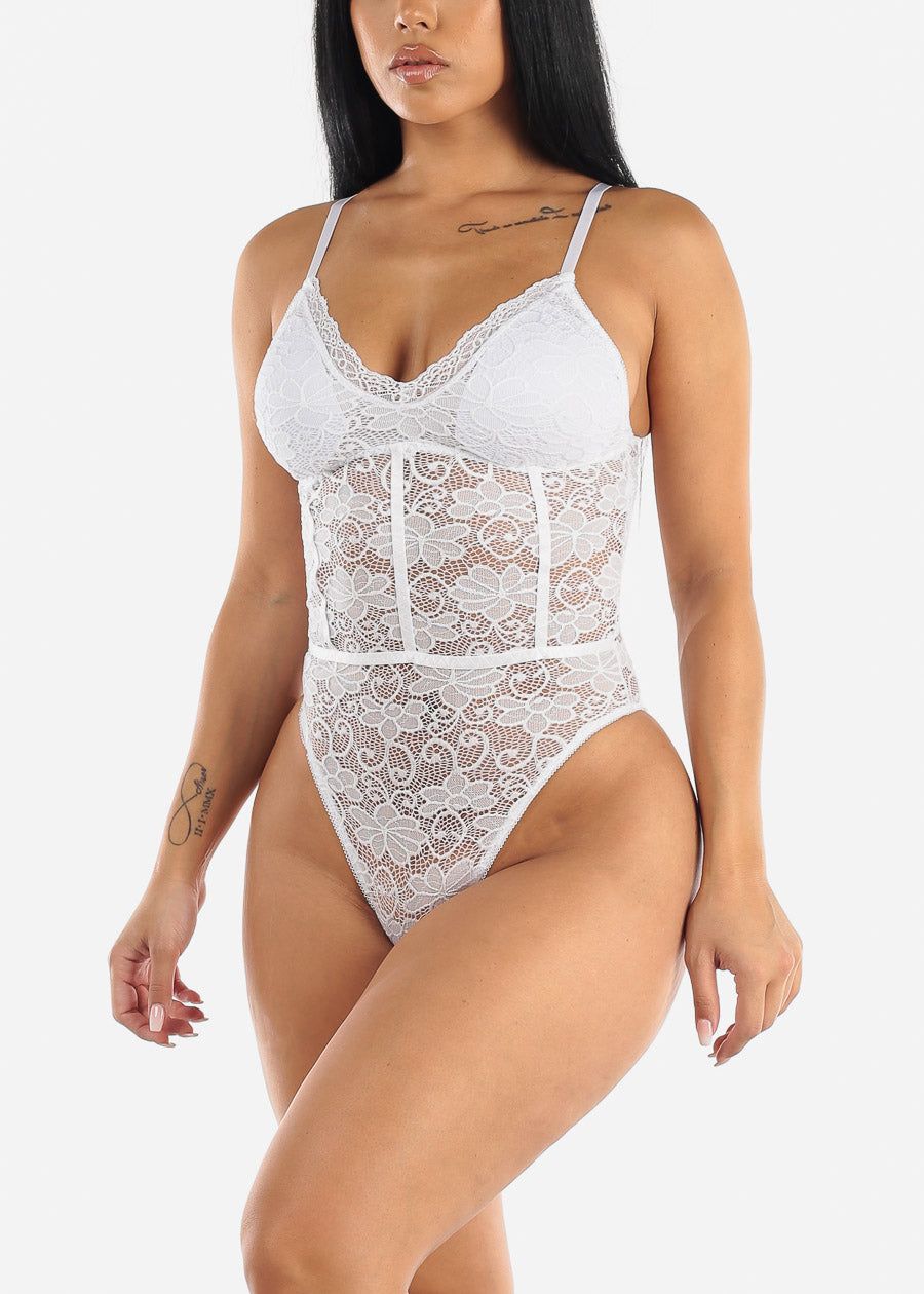 Padded Bust Floral Lace White Bodysuit sold by Moda product image thumbnail 4