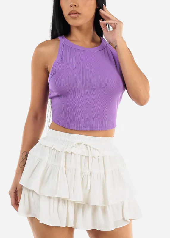 Sleeveless Crewneck Ribbed Crop Top Purple sold by Moda