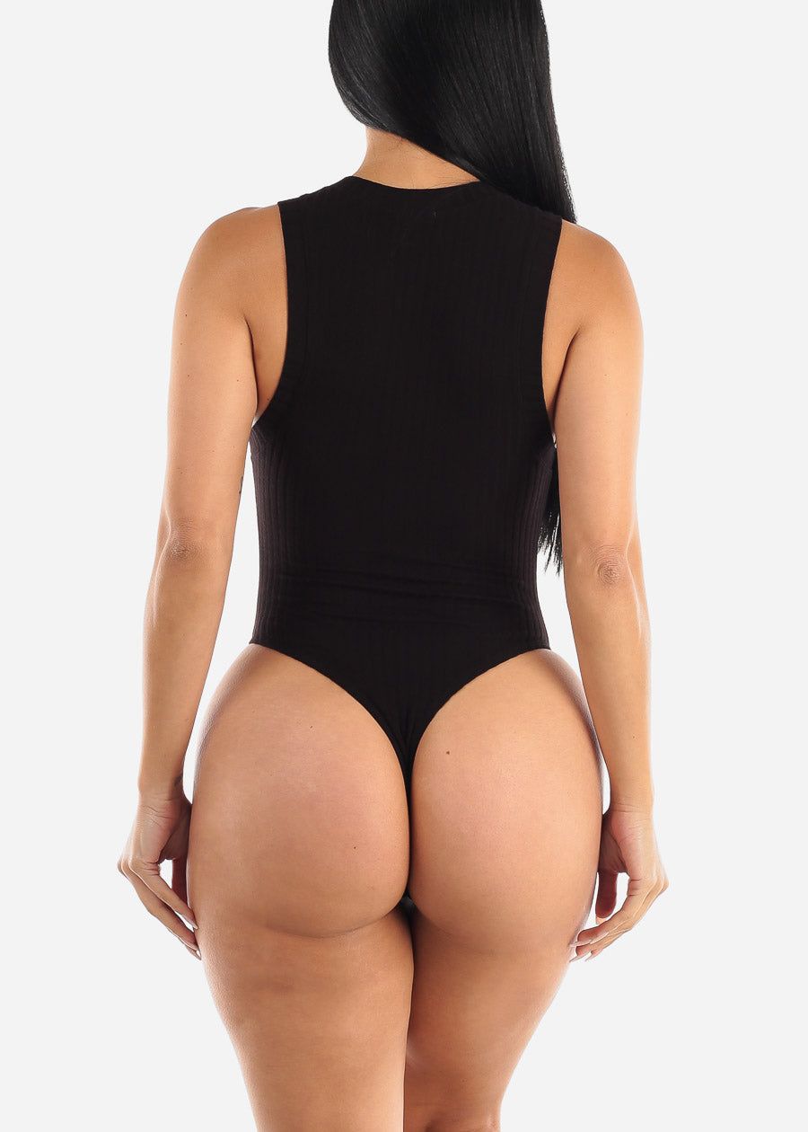 Black Sleeveless Crewneck Ribbed Bodysuit sold by Moda product image thumbnail 4