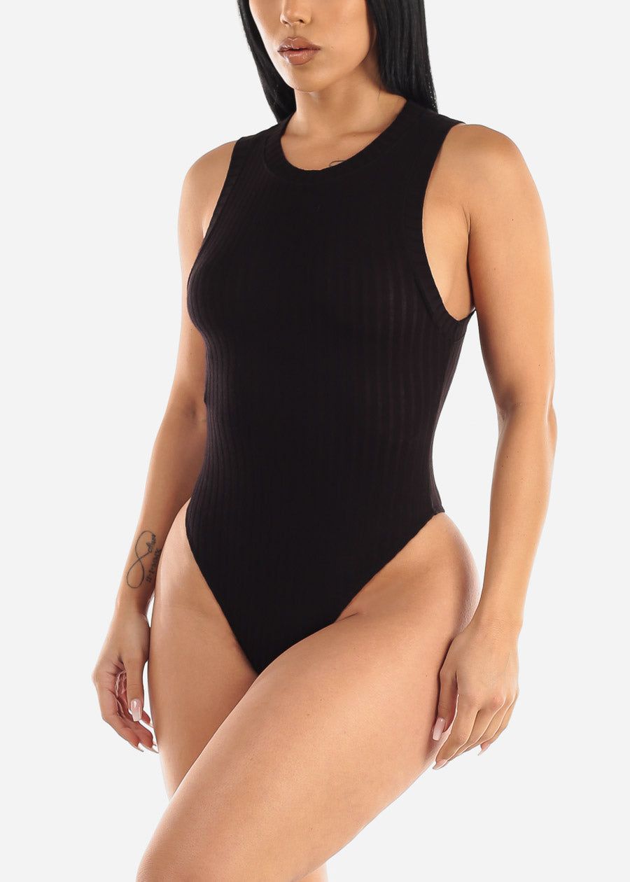 Black Sleeveless Crewneck Ribbed Bodysuit sold by Moda product image thumbnail 2