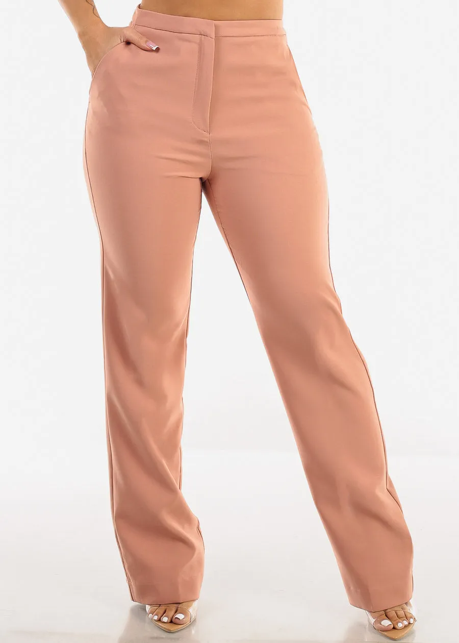 High Waist Formal Straight Dress Pants Dusty Pink sold by Moda