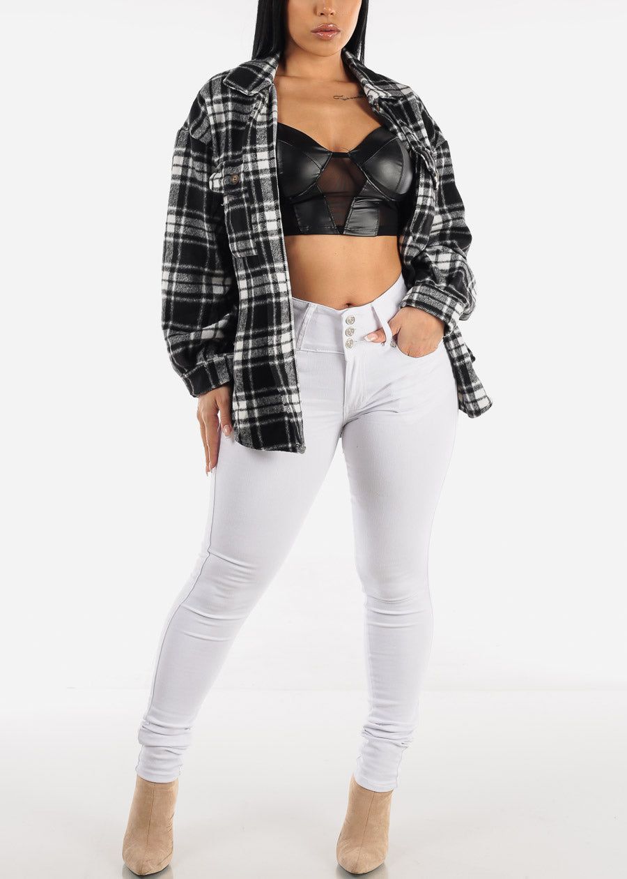 Button Up Plaid Shacket Black & White sold by Moda product image thumbnail 4