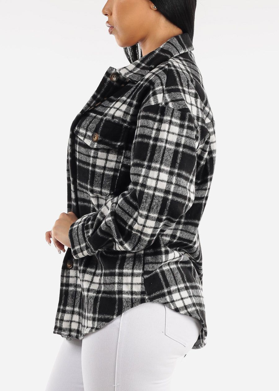 Button Up Plaid Shacket Black & White sold by Moda product image thumbnail 5
