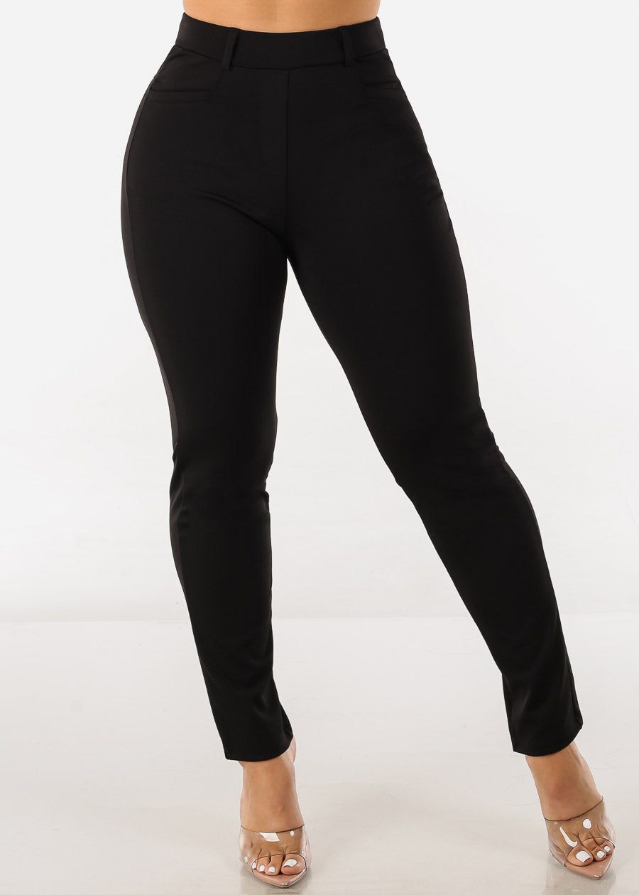 Black Super High Waist Straight Leg Dressy Pants sold by Moda
