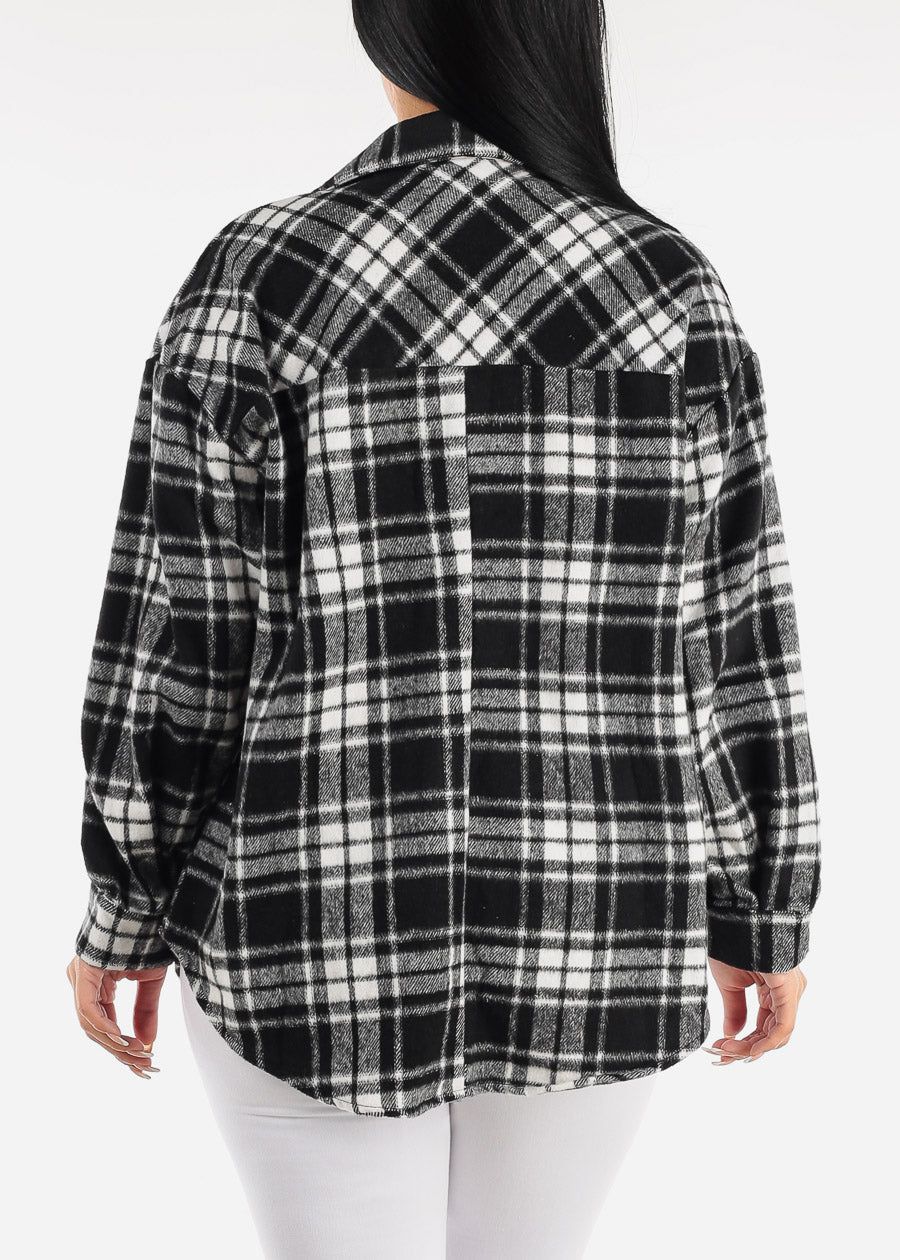 Button Up Plaid Shacket Black & White sold by Moda product image thumbnail 6