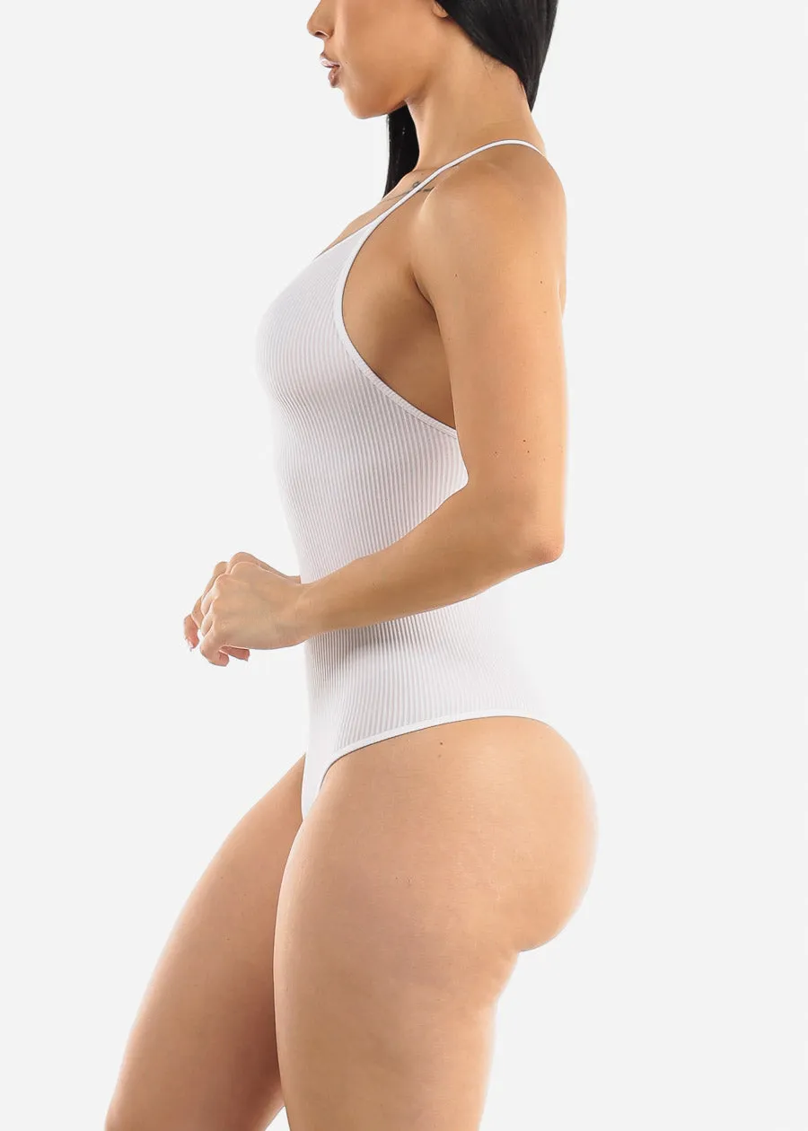 Seamless Sleeveless Ribbed Thong Bodysuit White sold by Moda product image thumbnail 4
