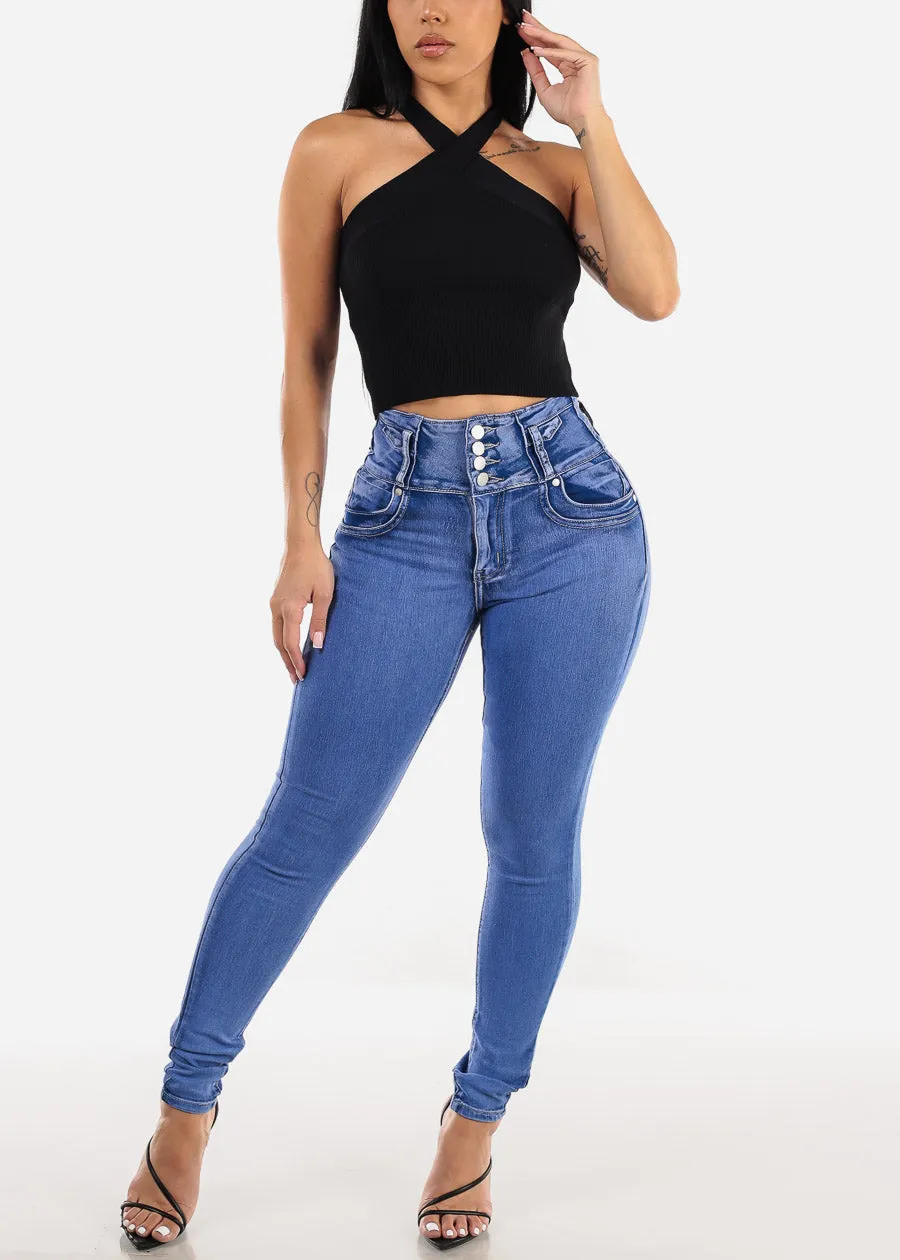 Super High Waist Butt Lift Skinny Jeans Light Sand Wash sold by Moda product image thumbnail 2